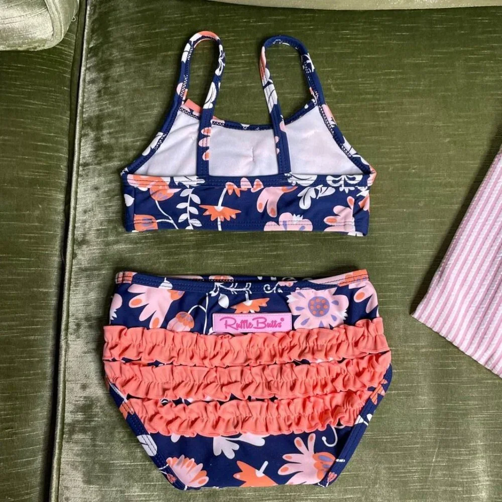 Ruffle Butts Botanical Beach Bow Bikini Size 12-18 Month 2 Piece Infant Girls